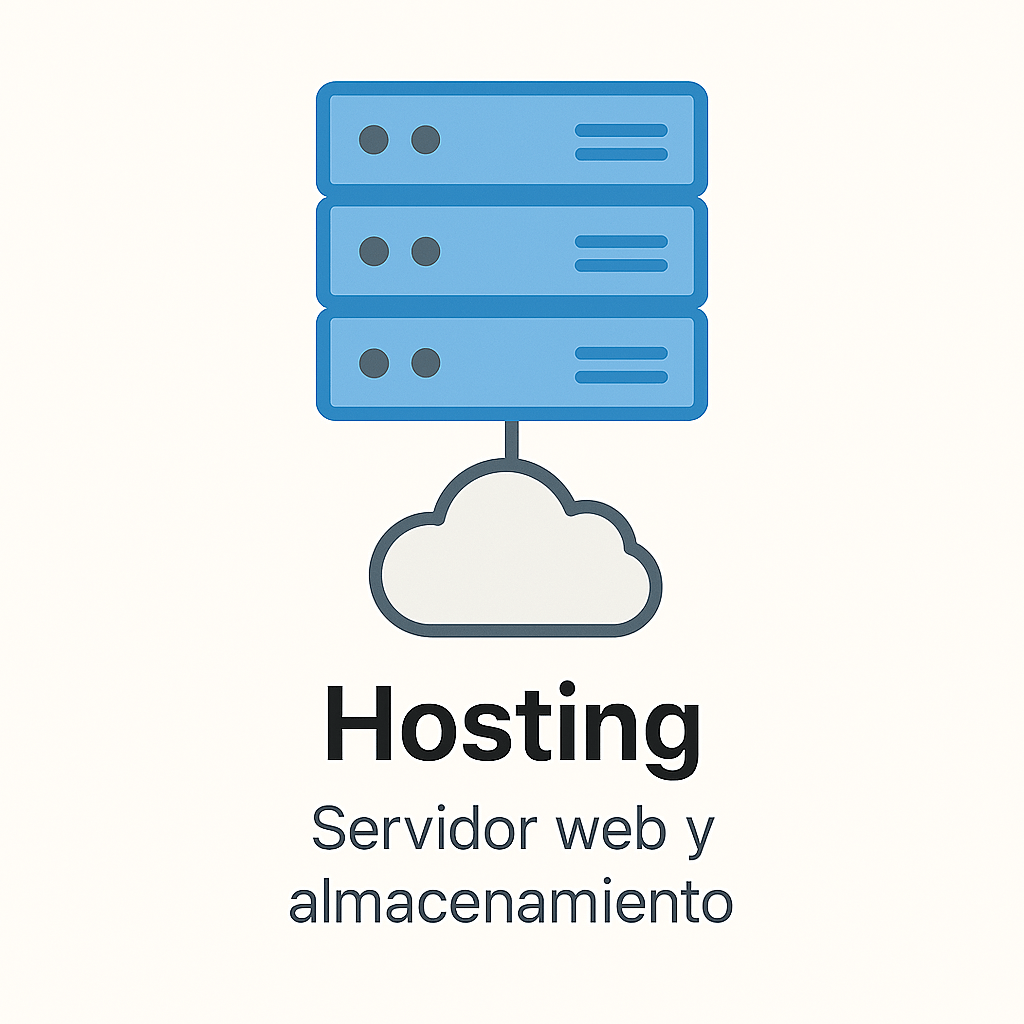 Icono de hosting web con servidores y nube conectada