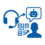 Ícono azul que representa atención humana, integración tecnológica y automatización inteligente con chatbots y formularios QR.