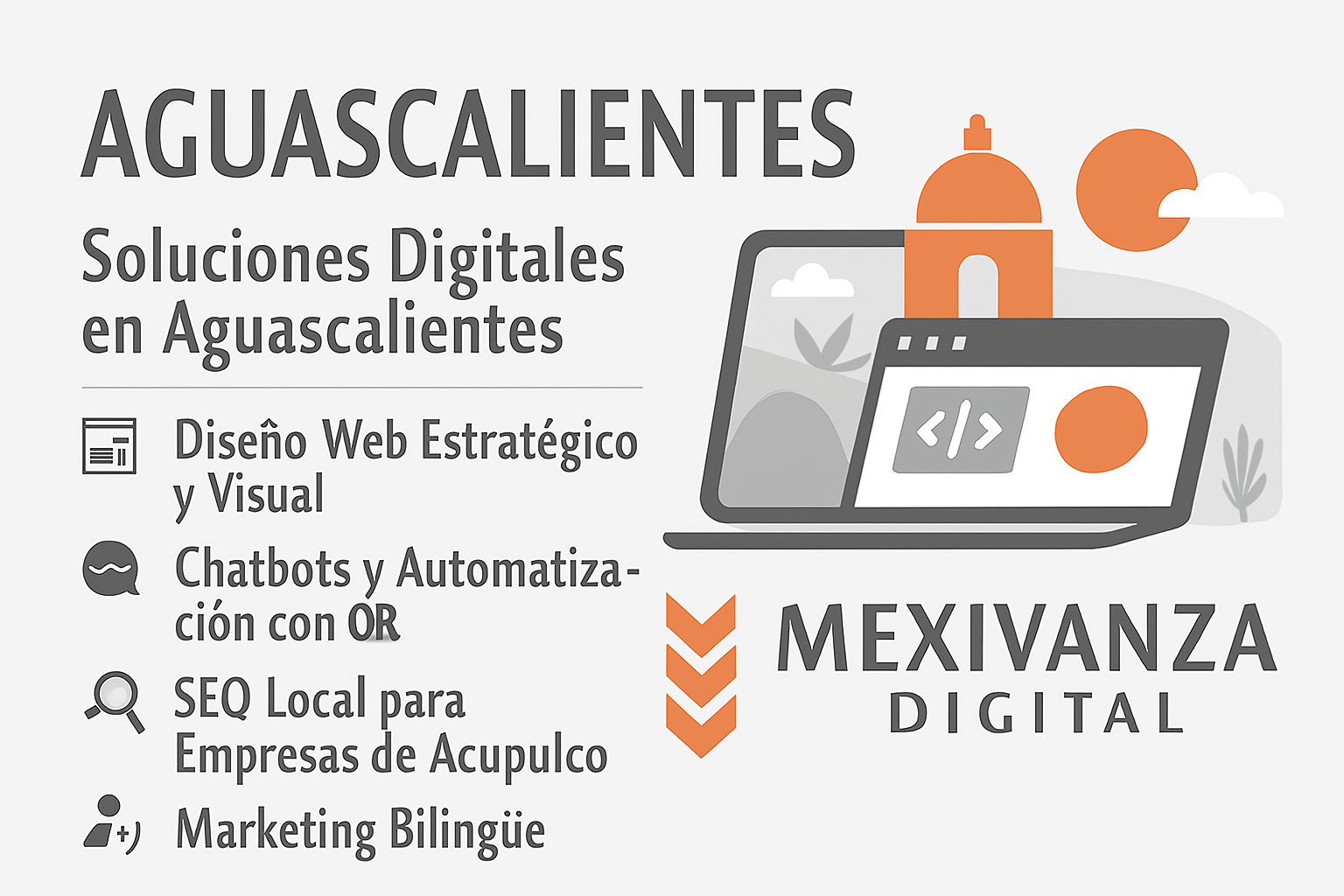 Banner de desarrollo web en Aguascalientes con degradado gris y elementos digitales
