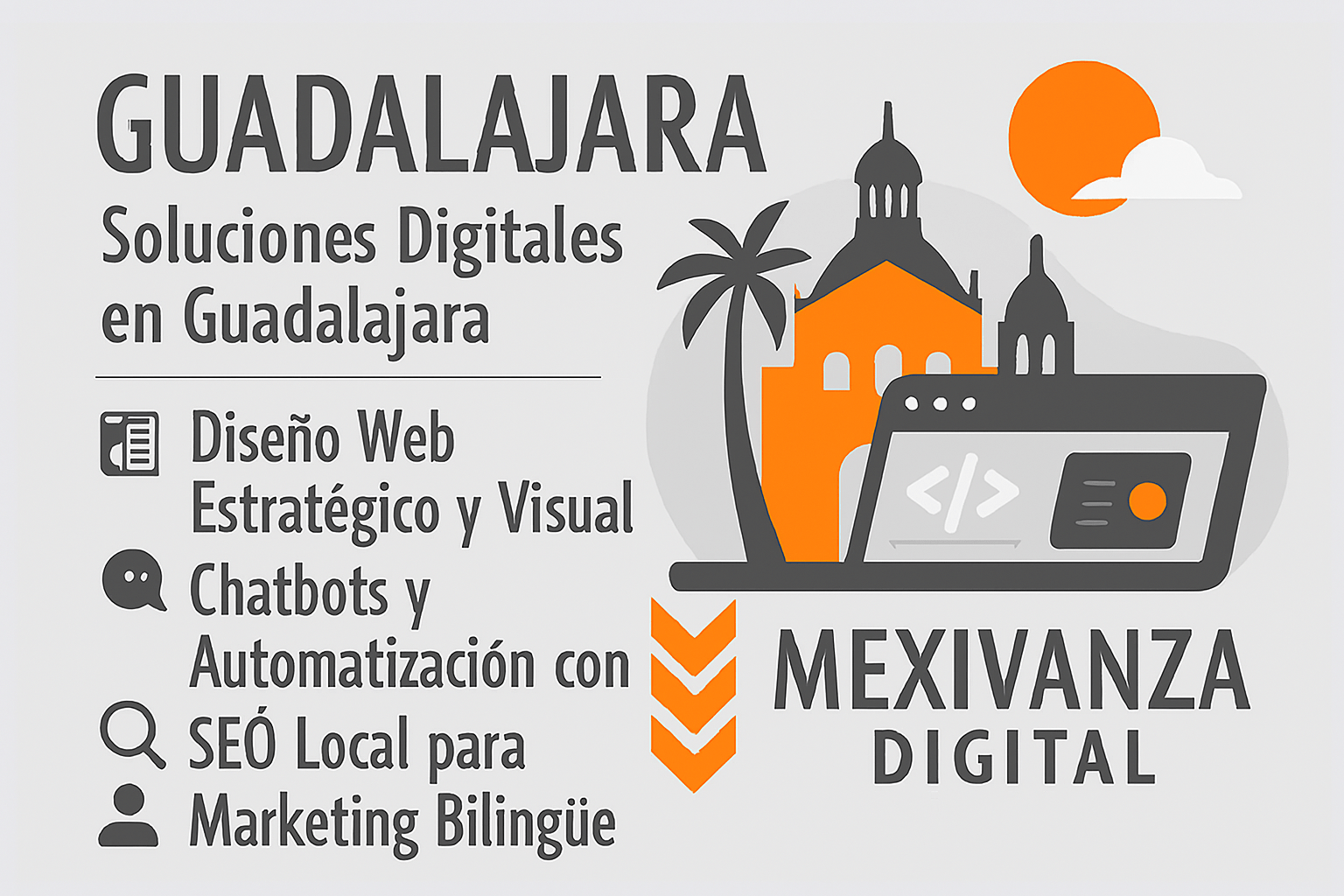 Banner web para Guadalajara con degradado gris claro y elementos digitales