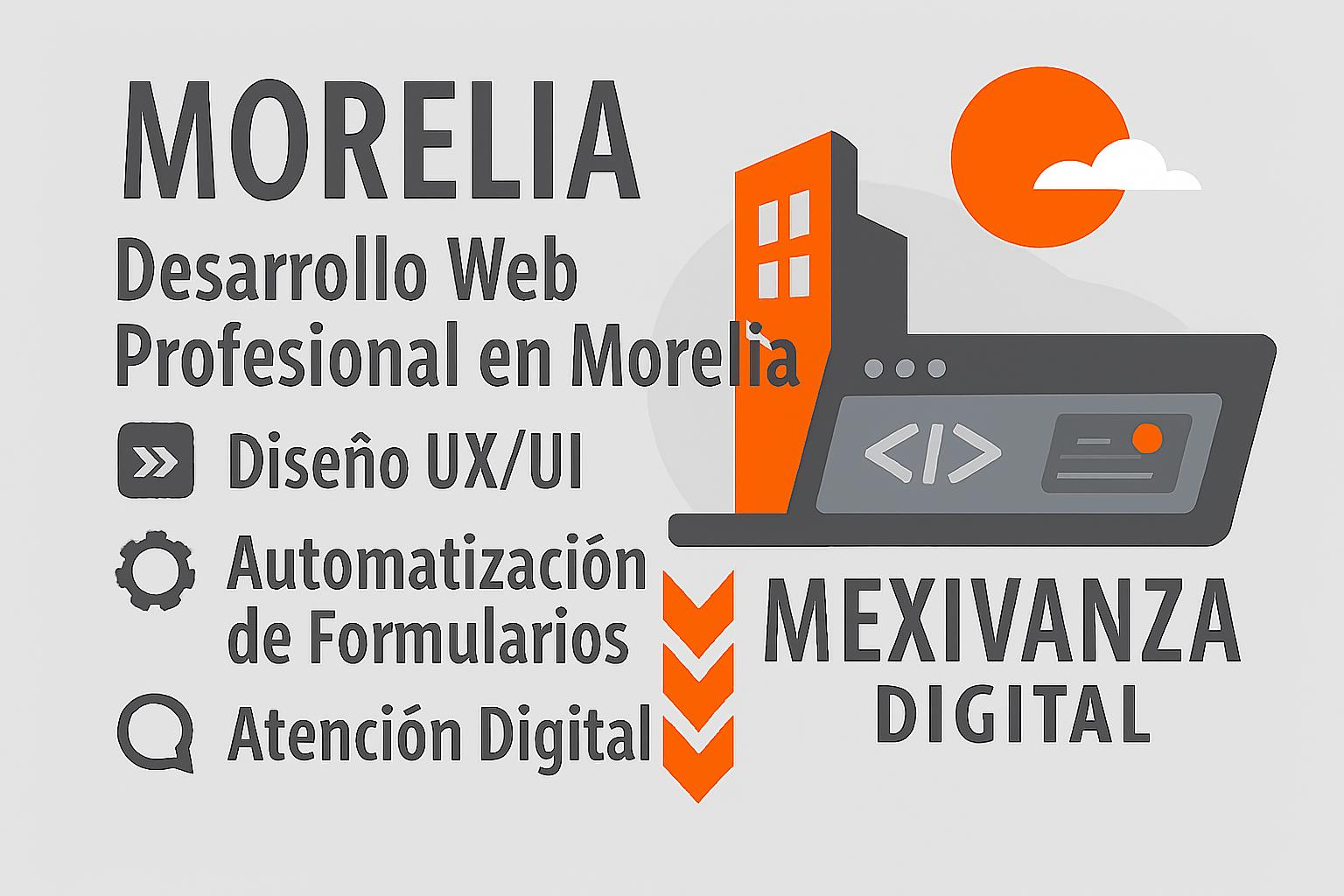 Banner de desarrollo web en Morelia con fondo gris claro y enfoque digital