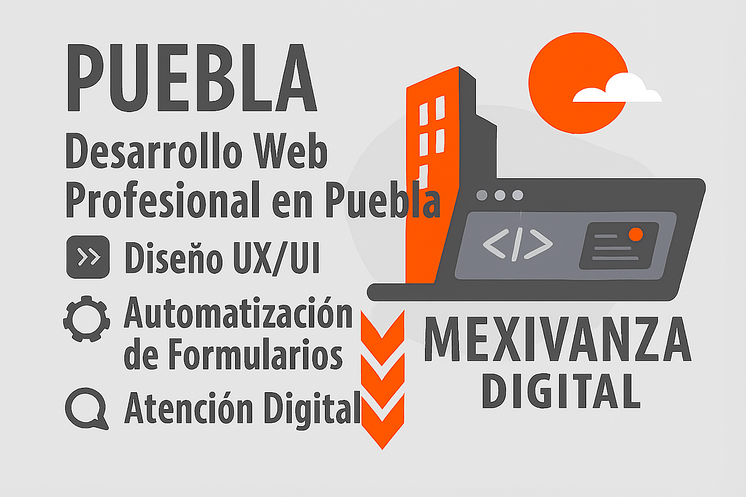 Banner de desarrollo web en Puebla con fondo gris claro y enfoque digital