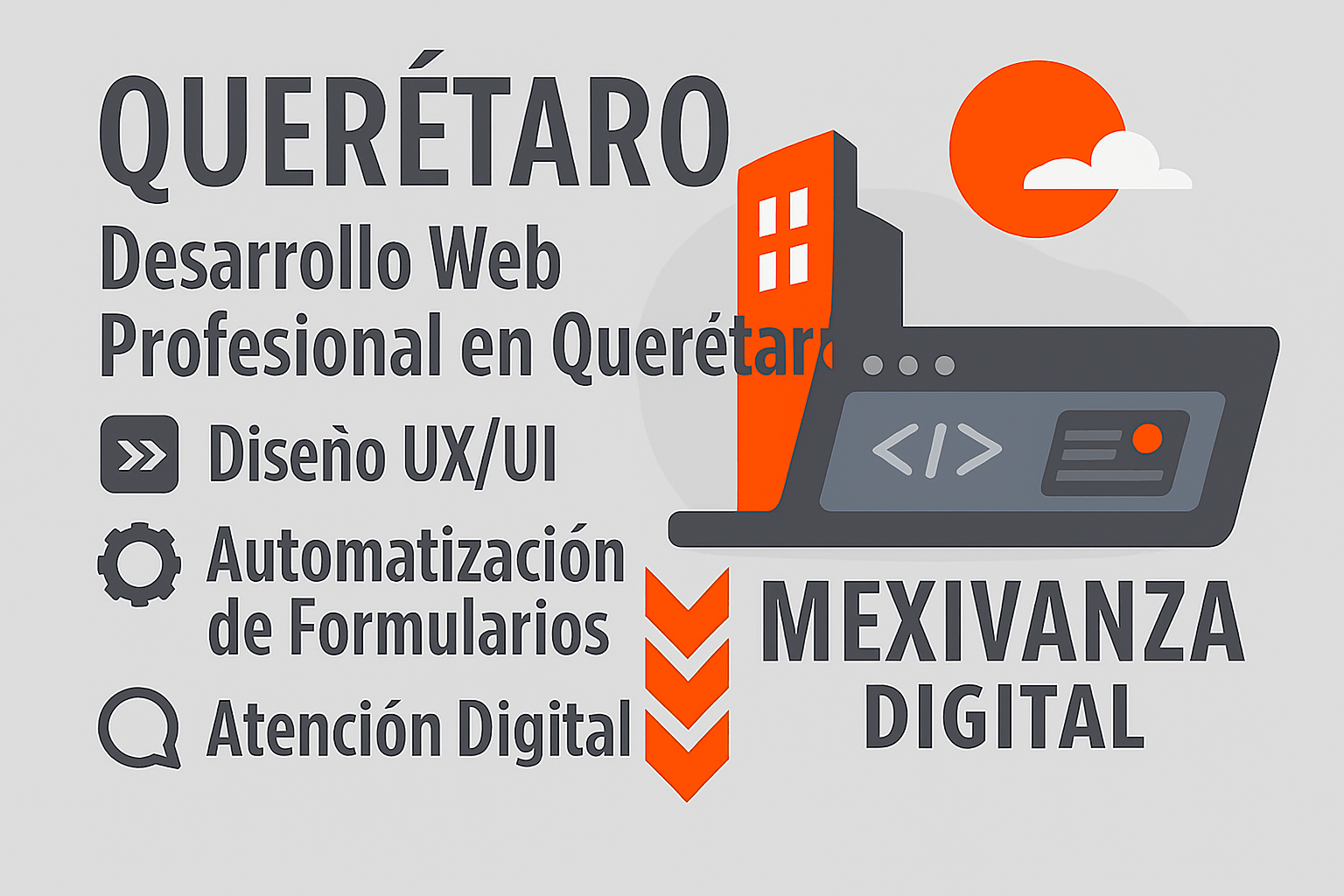 Banner de desarrollo web en Querétaro con fondo gris claro y enfoque digital