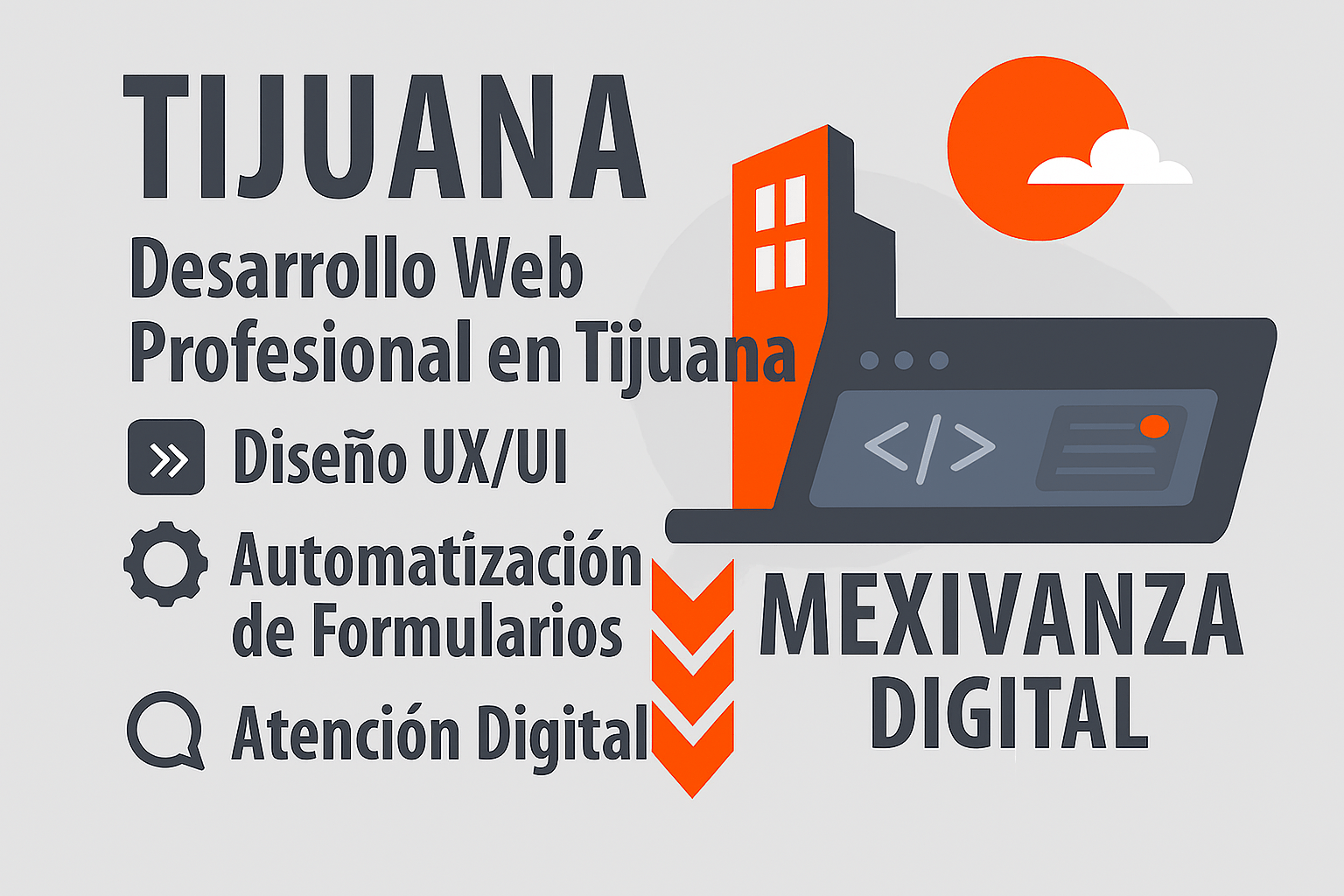 Banner de desarrollo web en Tijuana con fondo gris claro y enfoque digital