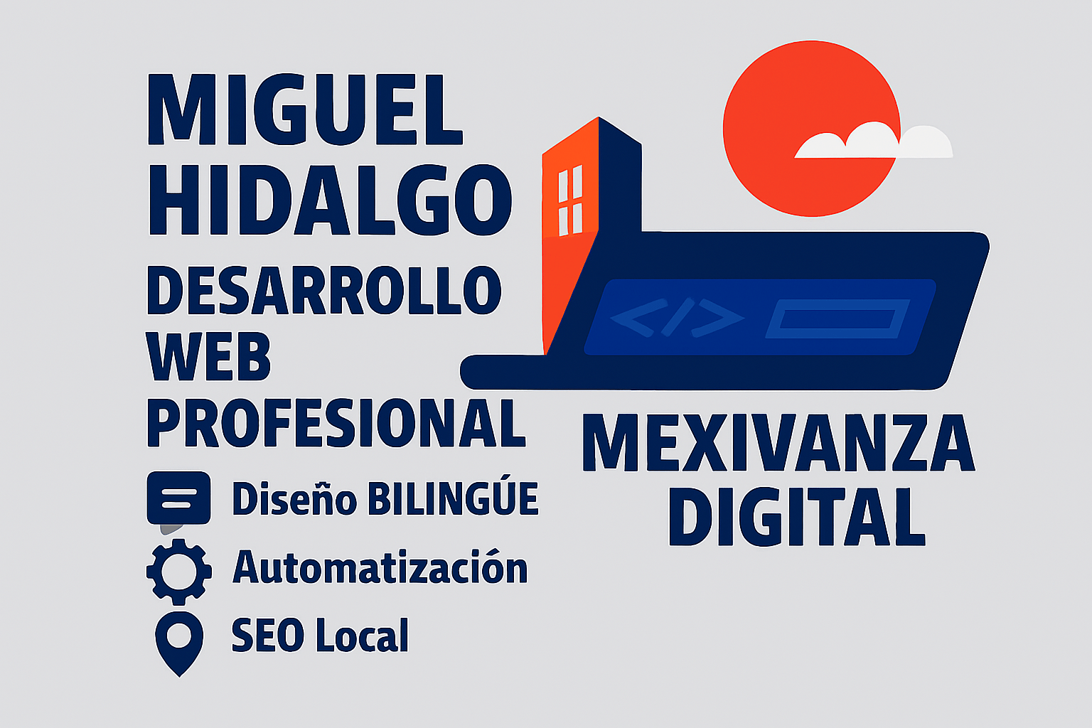Banner de desarrollo web premium en Miguel Hidalgo, CDMX, con fondo gris claro y elementos digitales.