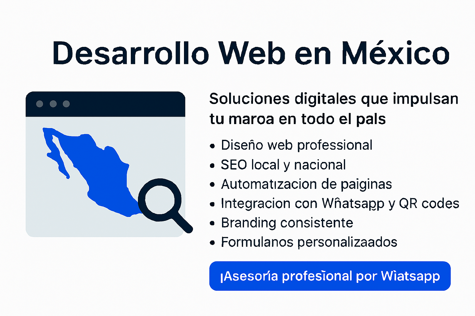 Banner de desarrollo web en México con mapa digital, navegador y servicios SEO