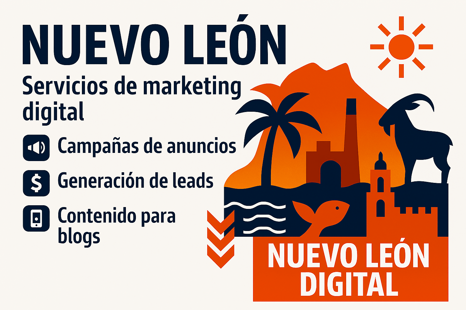 Banner de Mexivanza para Nuevo León con silueta del Cerro de la Silla, sol y laptop mostrando código.