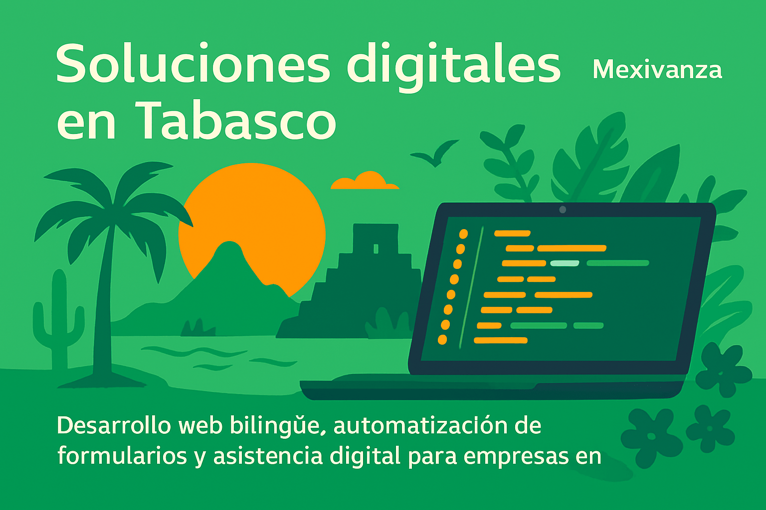 Banner de Mexivanza para Tabasco con silueta del Parque-Museo La Venta, manglares y el río Grijalva en tonos verdes y azules.